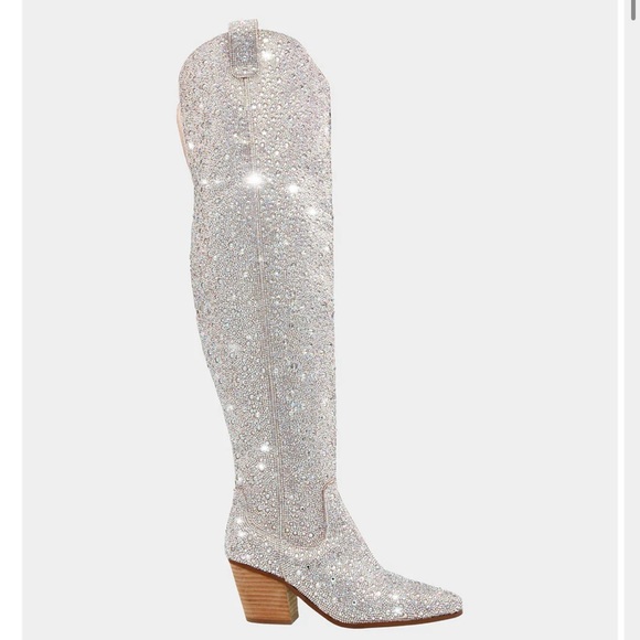 Betsey Johnson Glittering Silver Over-the-Knee Boots